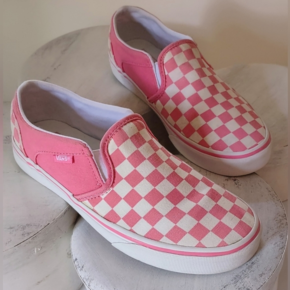 Vans Shoes - VANS Pink Checkerboard Slip On Shoes 7.5